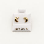 14K Gold Crescent Moon CZ Stud Earrings — front view