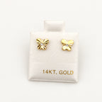 14K Gold Faceted Butterfly CZ Stud Earrings — front view