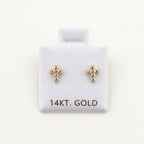 14K Gold Petite Cross CZ Stud Earrings — front view