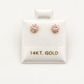 14K Gold Pink Halo Stud Earrings — front view