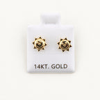 14K Gold Smiling Sun Stud Earrings — front view
