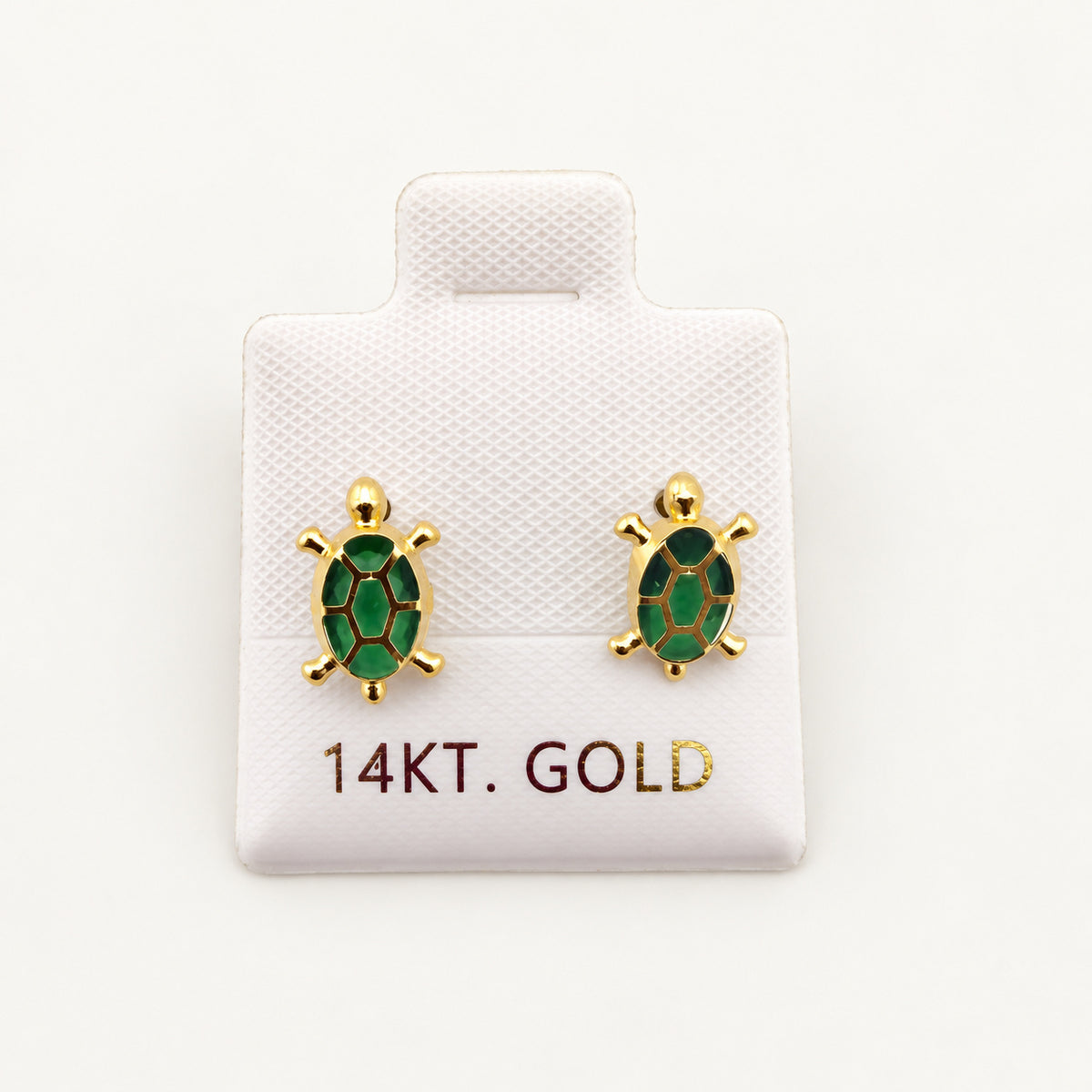 14K Gold Green Turtle Stud Earrings — front view