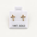 14K Gold Slender Cross Stud Earrings — front view