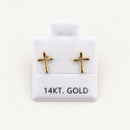 14K Gold Slender Cross Stud Earrings — front view