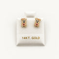 14K Gold Pink Puppy Stud Earrings — front view