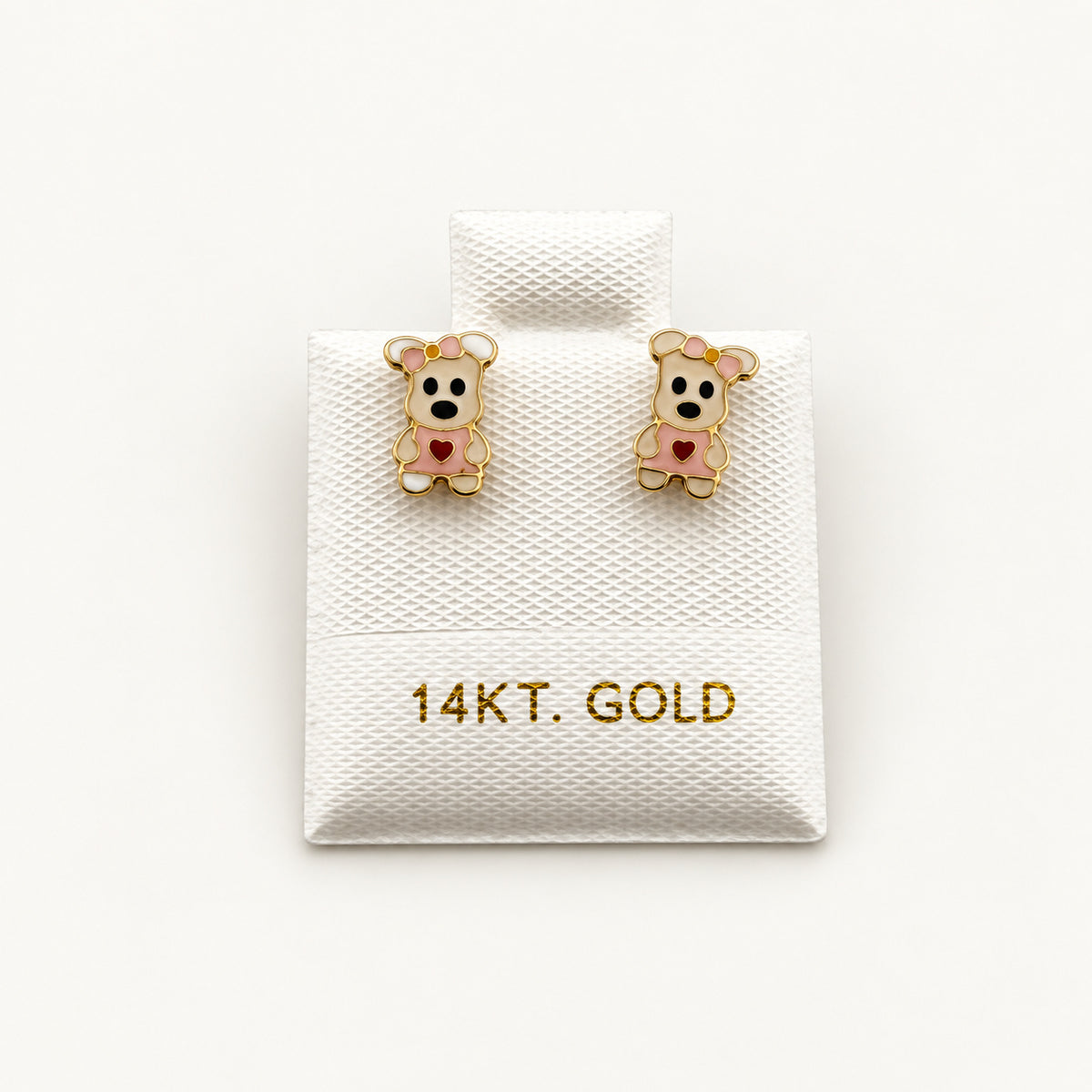 14K Gold Pink Puppy Stud Earrings — front view