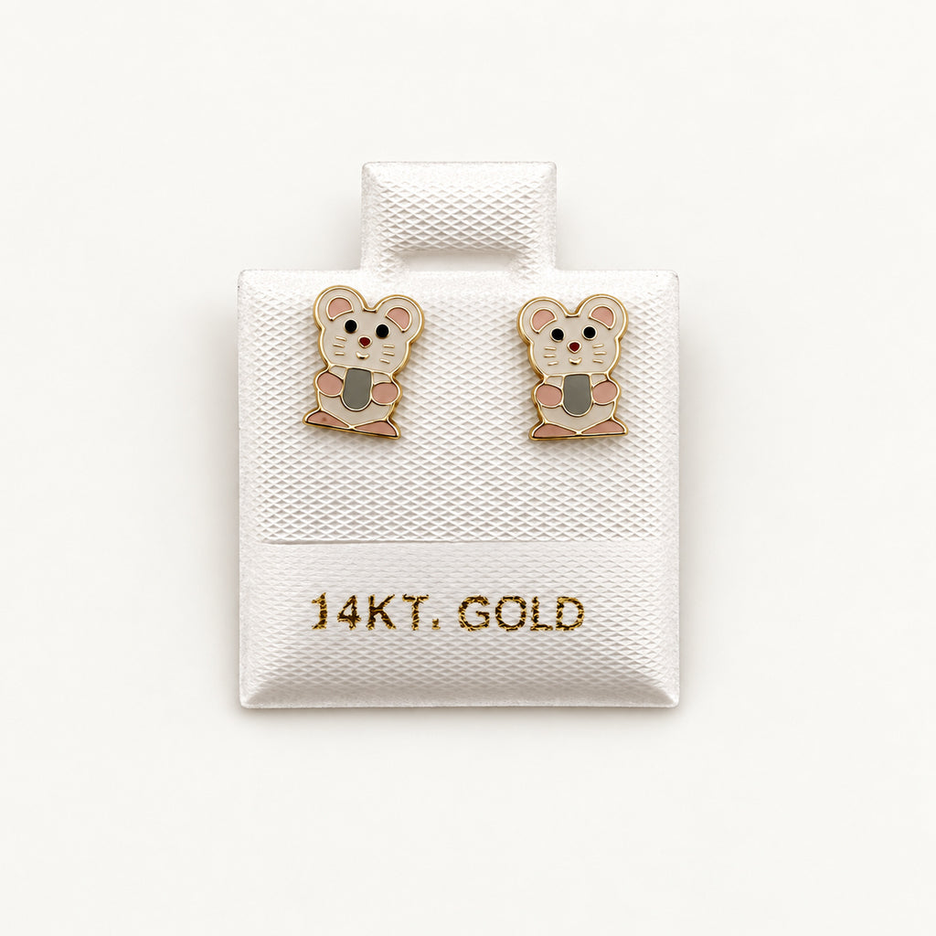 14K Gold Pastel Mouse Stud Earrings