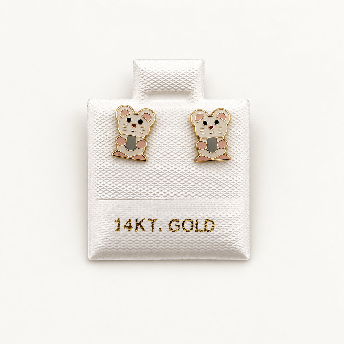 14K Gold Pastel Mouse Stud Earrings