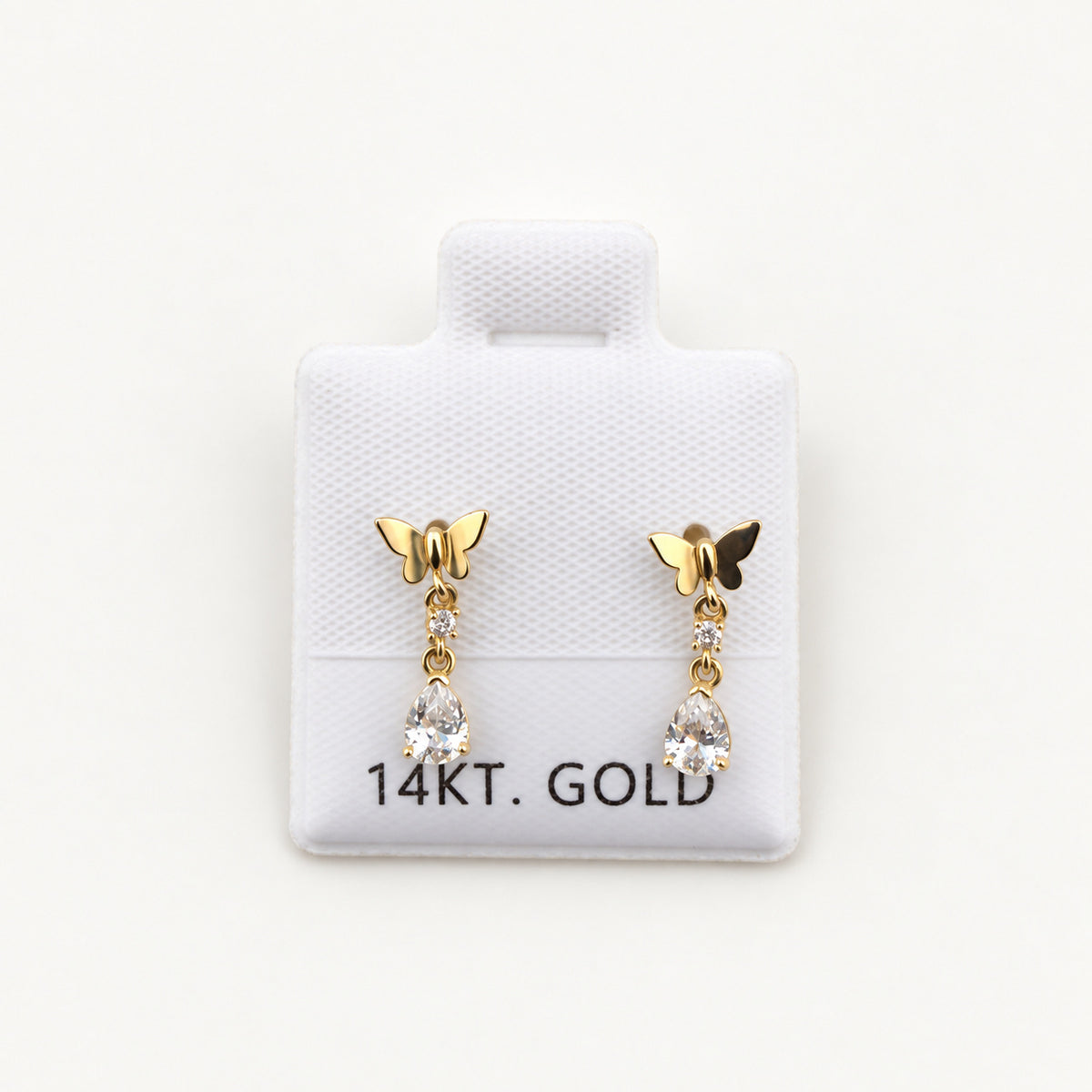 14K Gold Butterfly CZ Drop Earrings