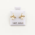 14K Gold Leaf and Pearlescent Bead Stud Earrings