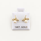 14K Gold Leaf and Pearlescent Bead Stud Earrings