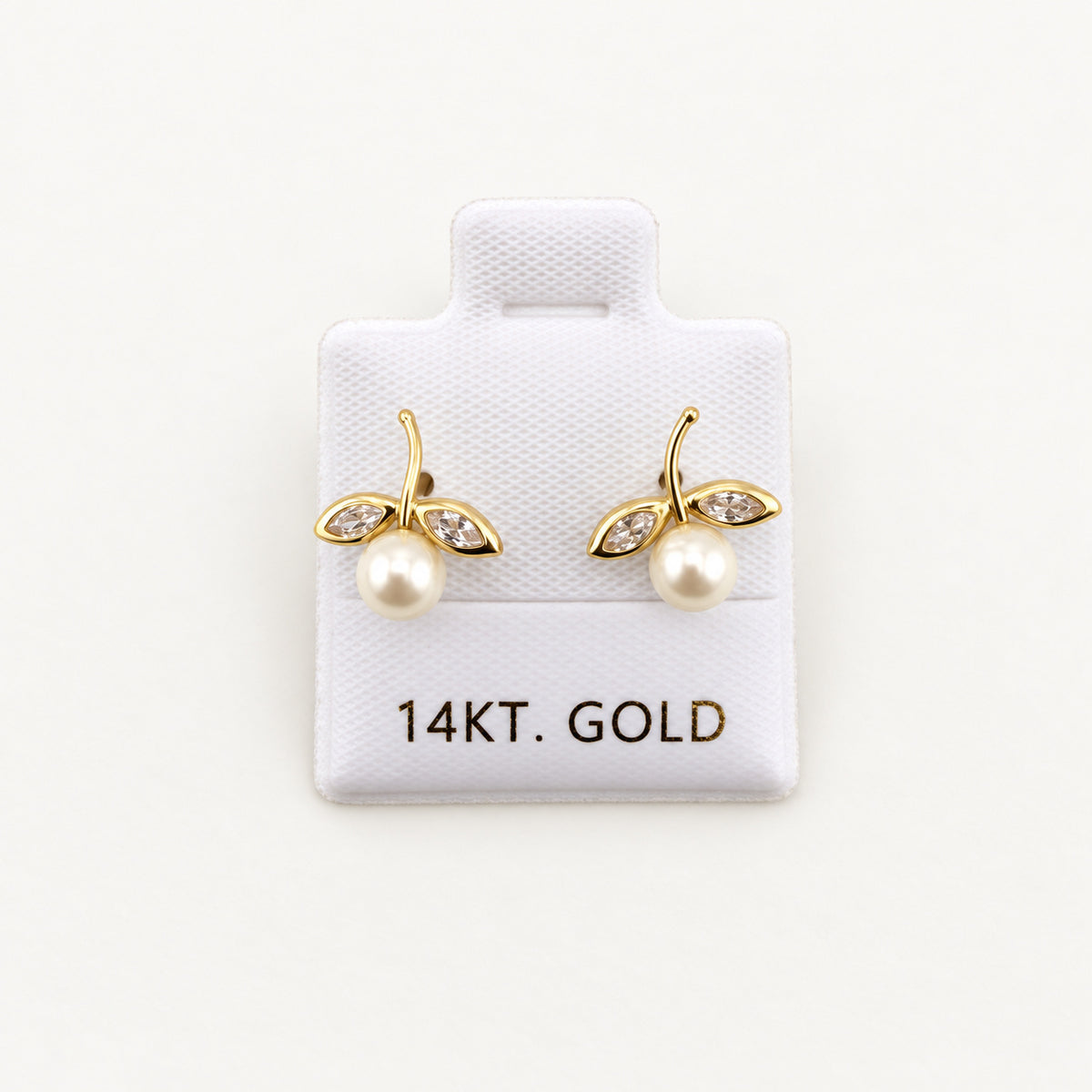 14K Gold Leaf and Pearlescent Bead Stud Earrings