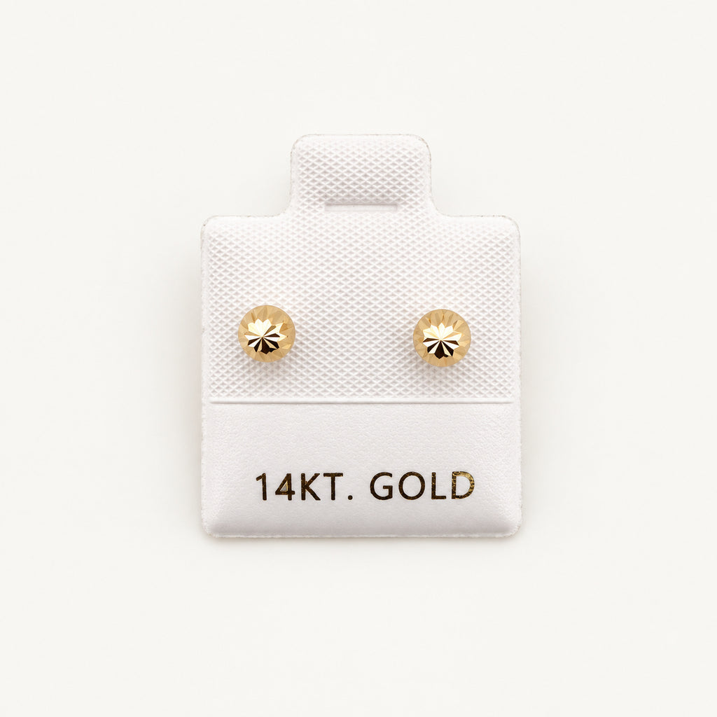 14K Gold Faceted Ball Stud Earrings