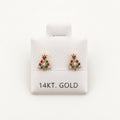 14K Gold Multicolor Christmas Tree Stud Earrings