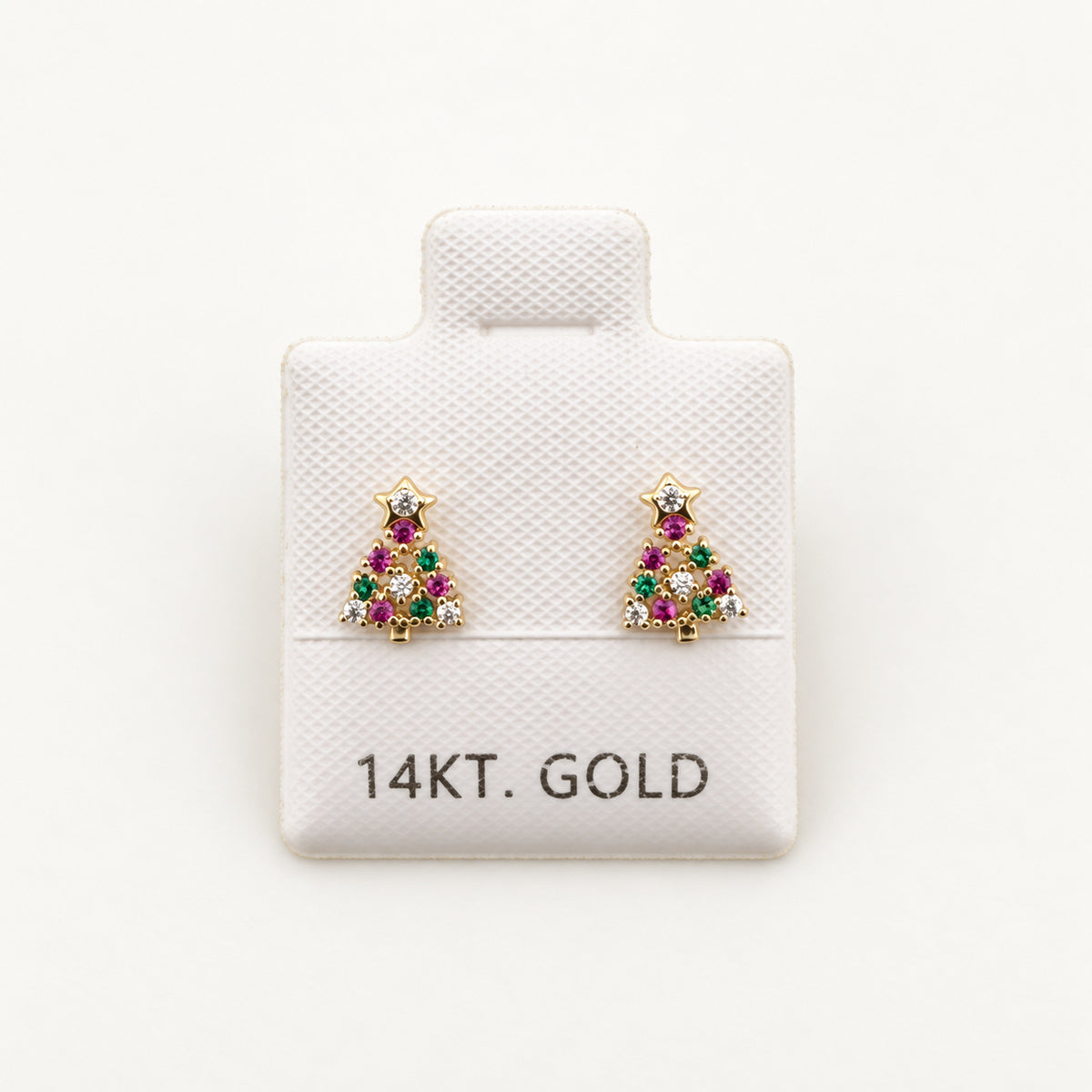14K Gold Multicolor Christmas Tree Stud Earrings