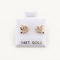 14K Gold Pink Heart CZ Stud Earrings