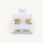 14K Gold Pink Heart CZ Stud Earrings