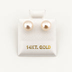 14K Gold Round Pearlescent Stud Earrings