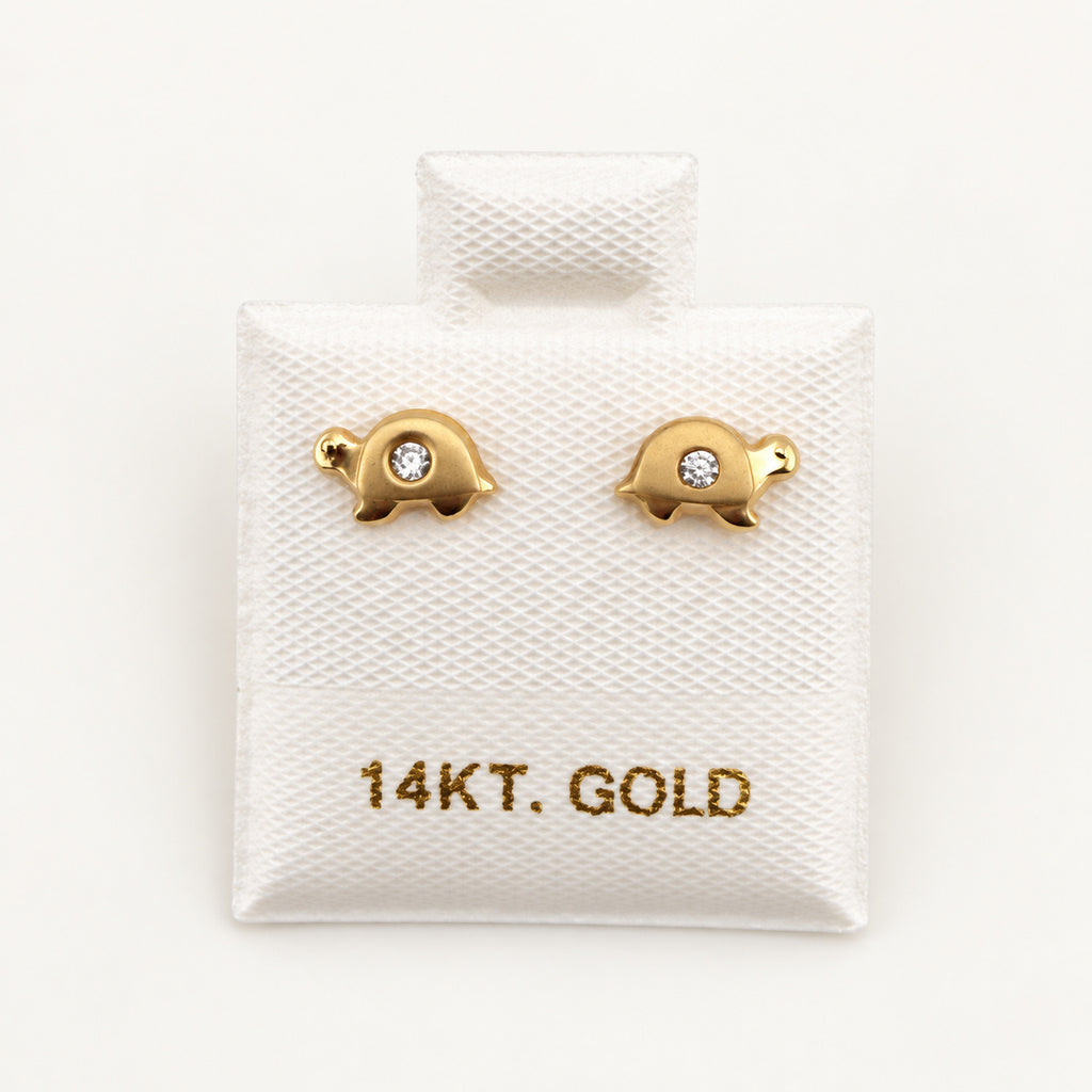 14K Gold Turtle CZ Stud Earrings