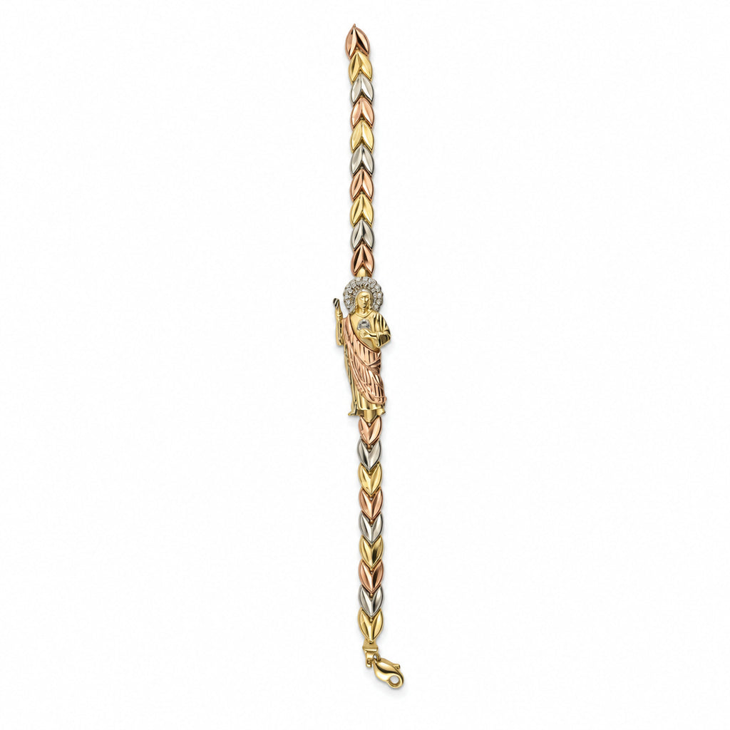 14K Gold Multi-Tone Religious Medallion CZ Bracelet — overall view