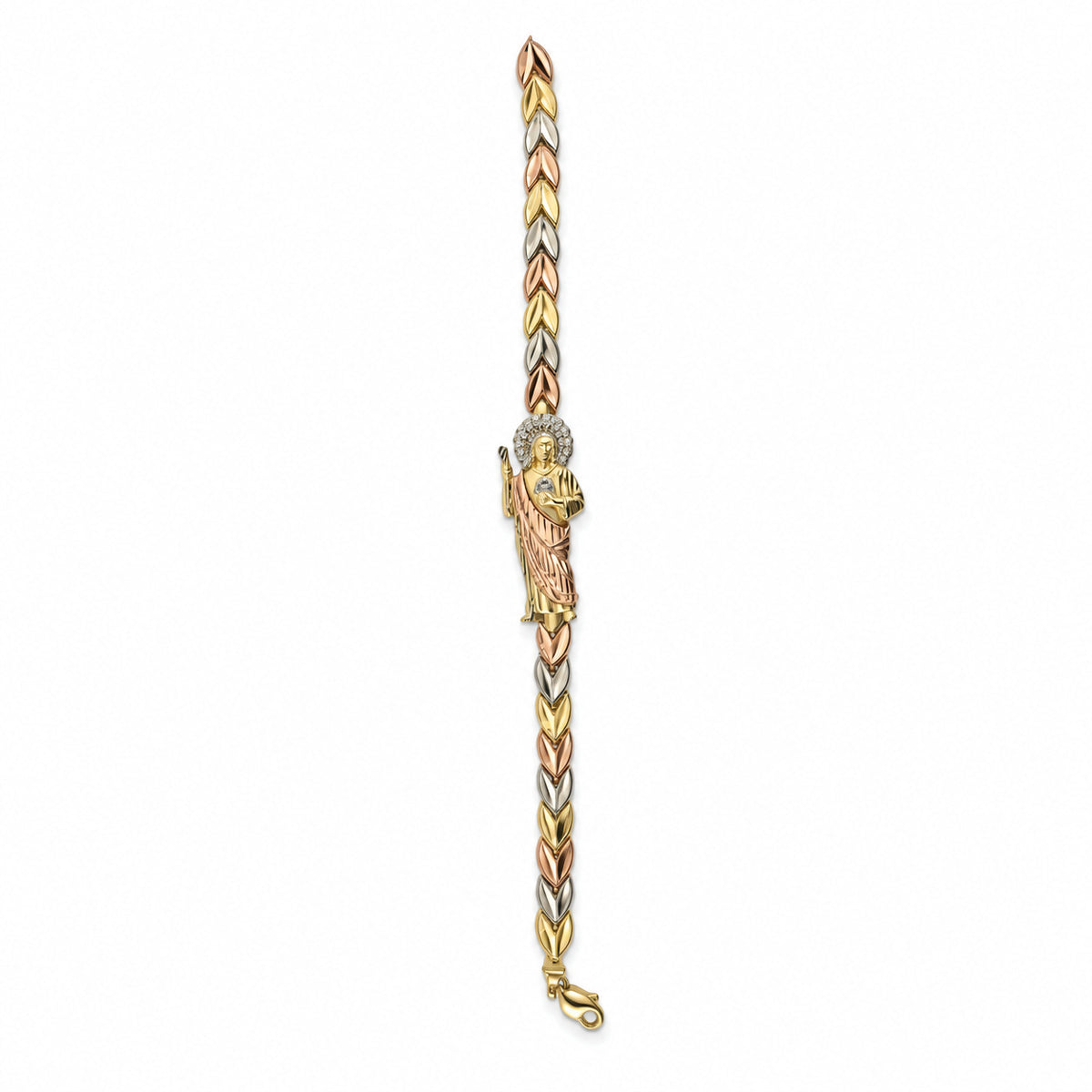 14K Gold Multi-Tone Religious Medallion CZ Bracelet — overall view