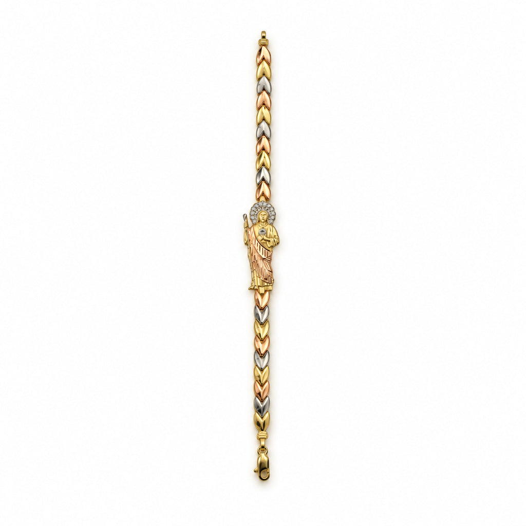 14K Gold Multi-Tone Religious Medallion CZ Bracelet — overall view
