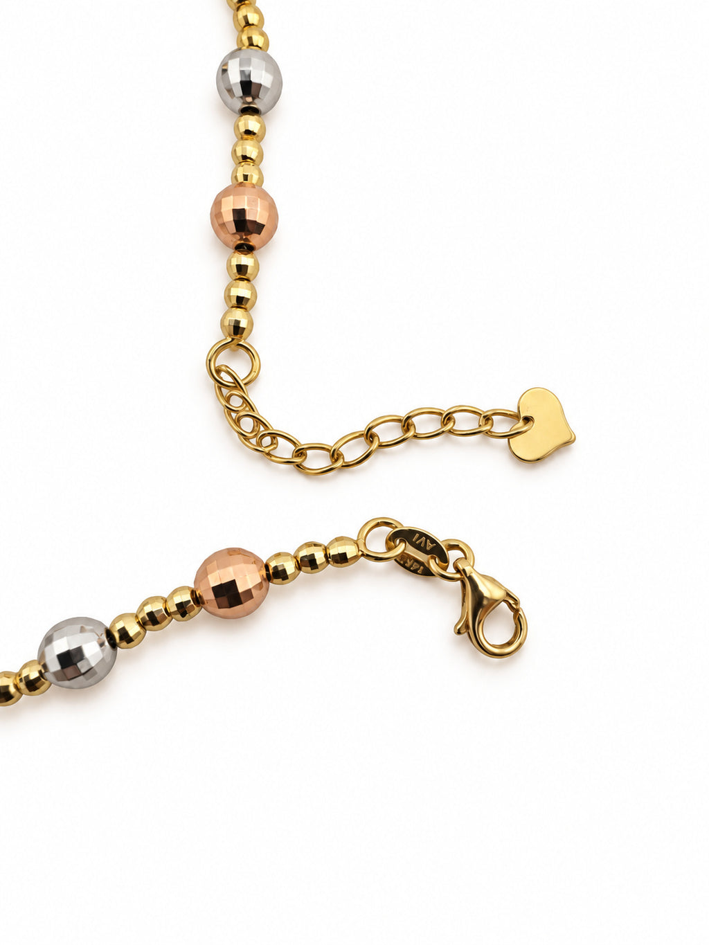 14K Gold Multi-Tone Faceted Bead Bracelet — clasp and detail view