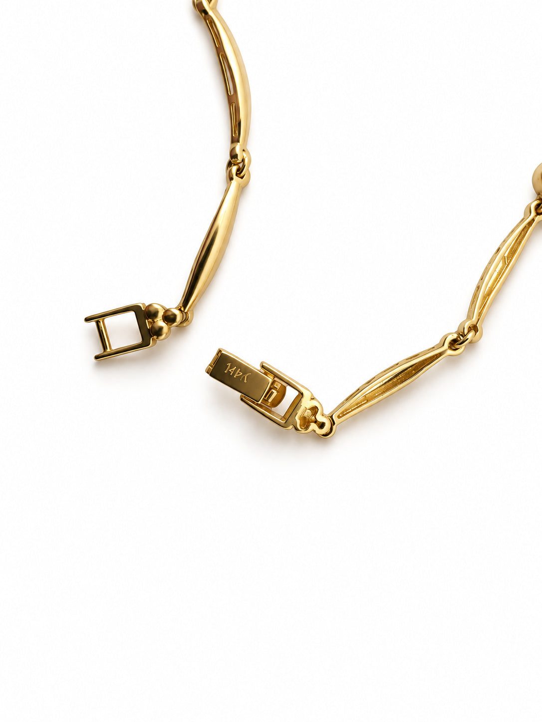 14K Gold Good Luck Motif CZ Bracelet — clasp and detail view