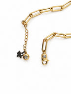 14K Gold Paperclip and Textured Bead Bracelet — clasp and detail view