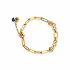14K Gold Paperclip and Textured Bead Bracelet — overall view