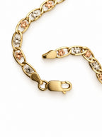 14K Gold Multi-Tone Floral Link Bracelet — clasp and detail view