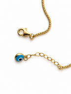 14K Gold Blue Evil Eye, Infinity and Cross CZ Bracelet — clasp and detail view