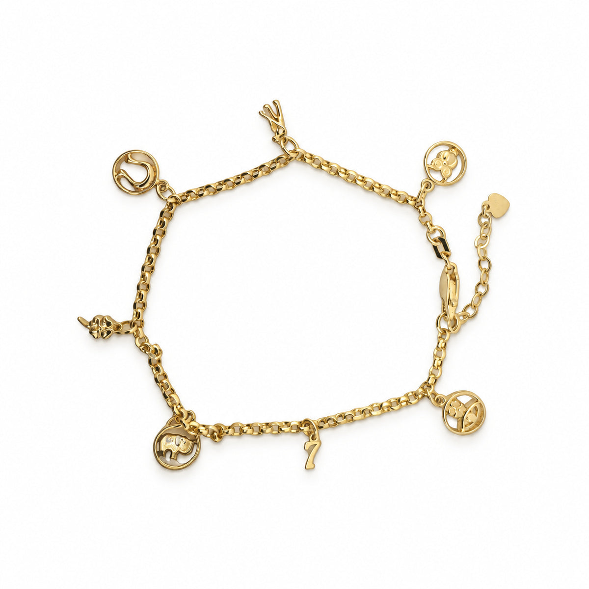 14K Gold Good Luck Charm Bracelet — overall view