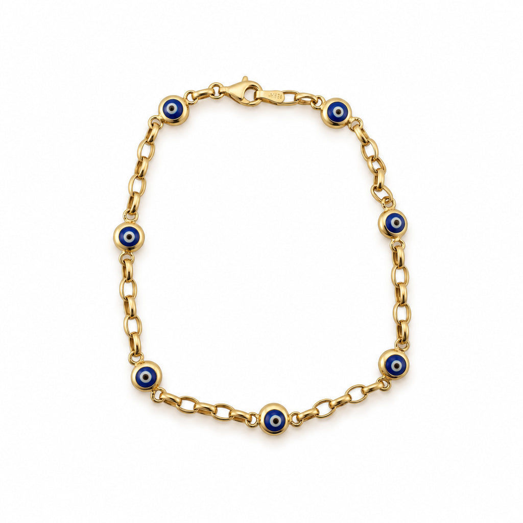 14K Gold Blue Evil Eye Station Bracelet — overall view