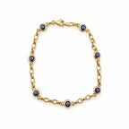 14K Gold Blue Evil Eye Station Bracelet — overall view