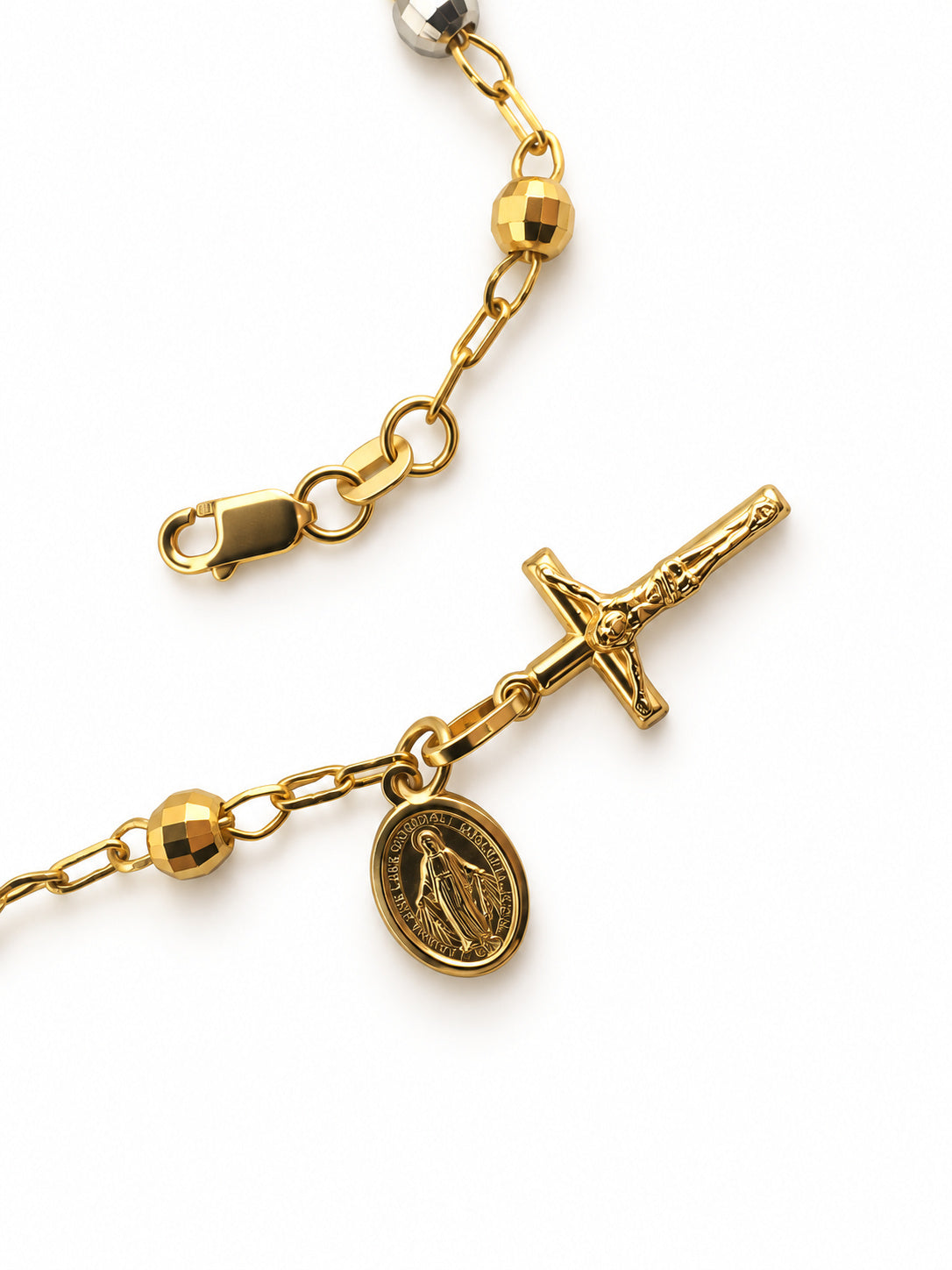 14K Gold Multi-Tone Beaded Rosary Bracelet — clasp and detail view