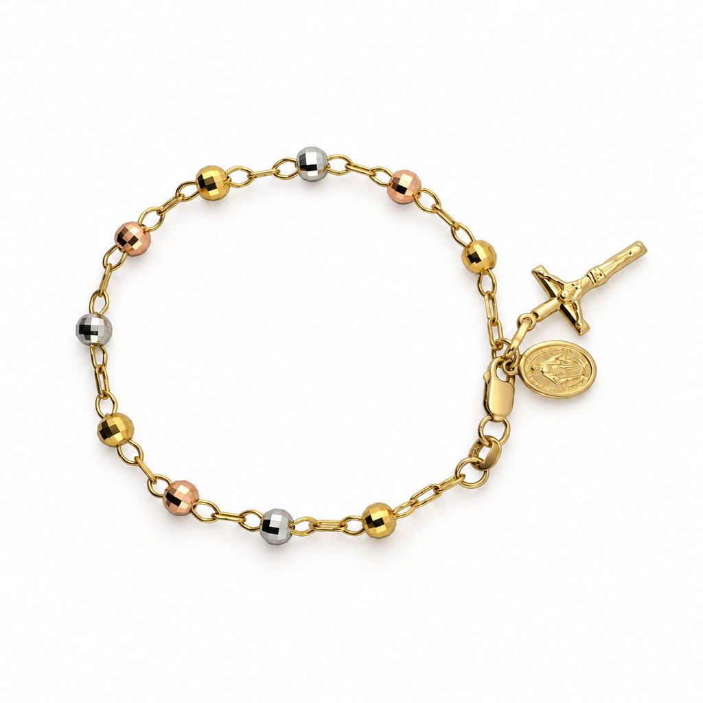 14K Gold Multi-Tone Beaded Rosary Bracelet — overall view
