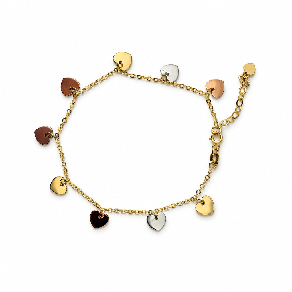 14K Gold Multi-Tone Heart Charm Bracelet — overall view