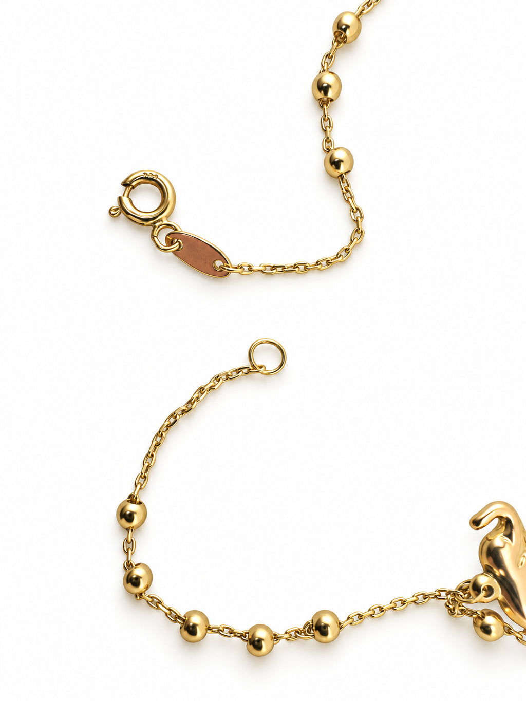 14K Gold Multi-Tone Elephant Charm Bracelet — clasp and detail view