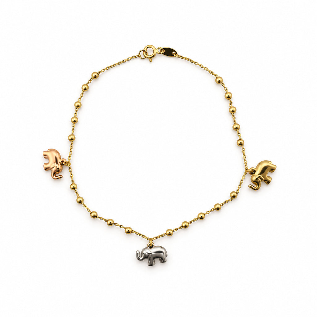 14K Gold Multi-Tone Elephant Charm Bracelet — overall view