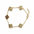 14K Gold Fluted Clover Station Bracelet — overall view