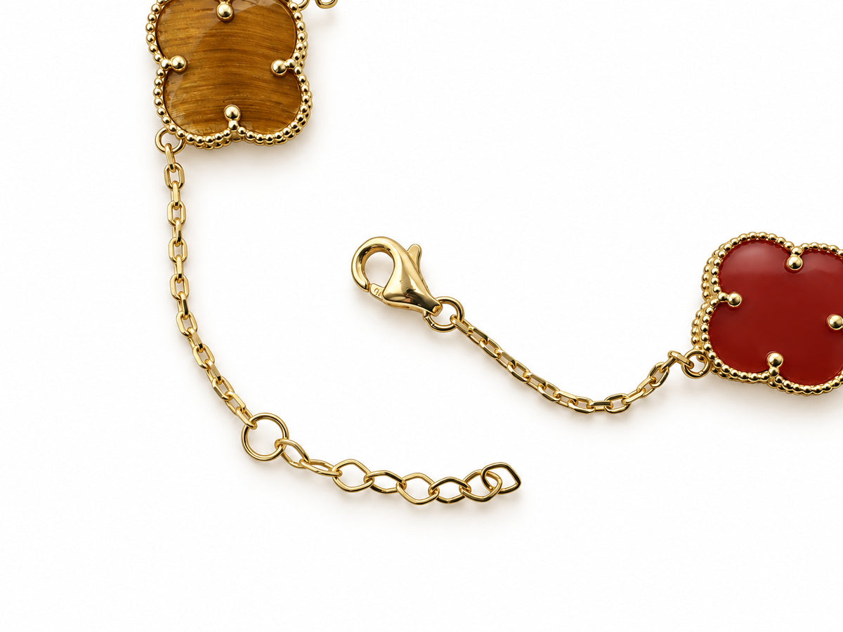 14K Gold Multicolor Clover Inlay Bracelet — clasp and detail view