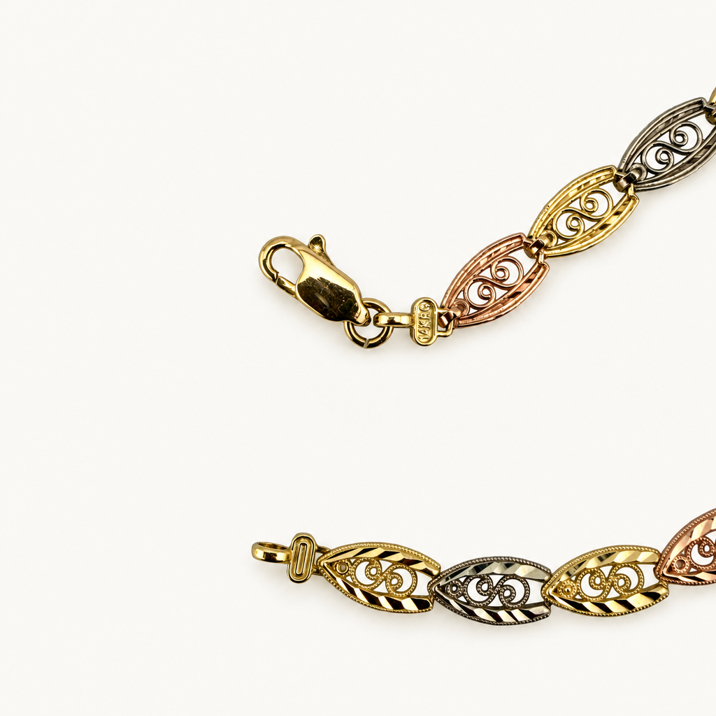 Multi-Tone Filigree Link ID Bracelet — detail