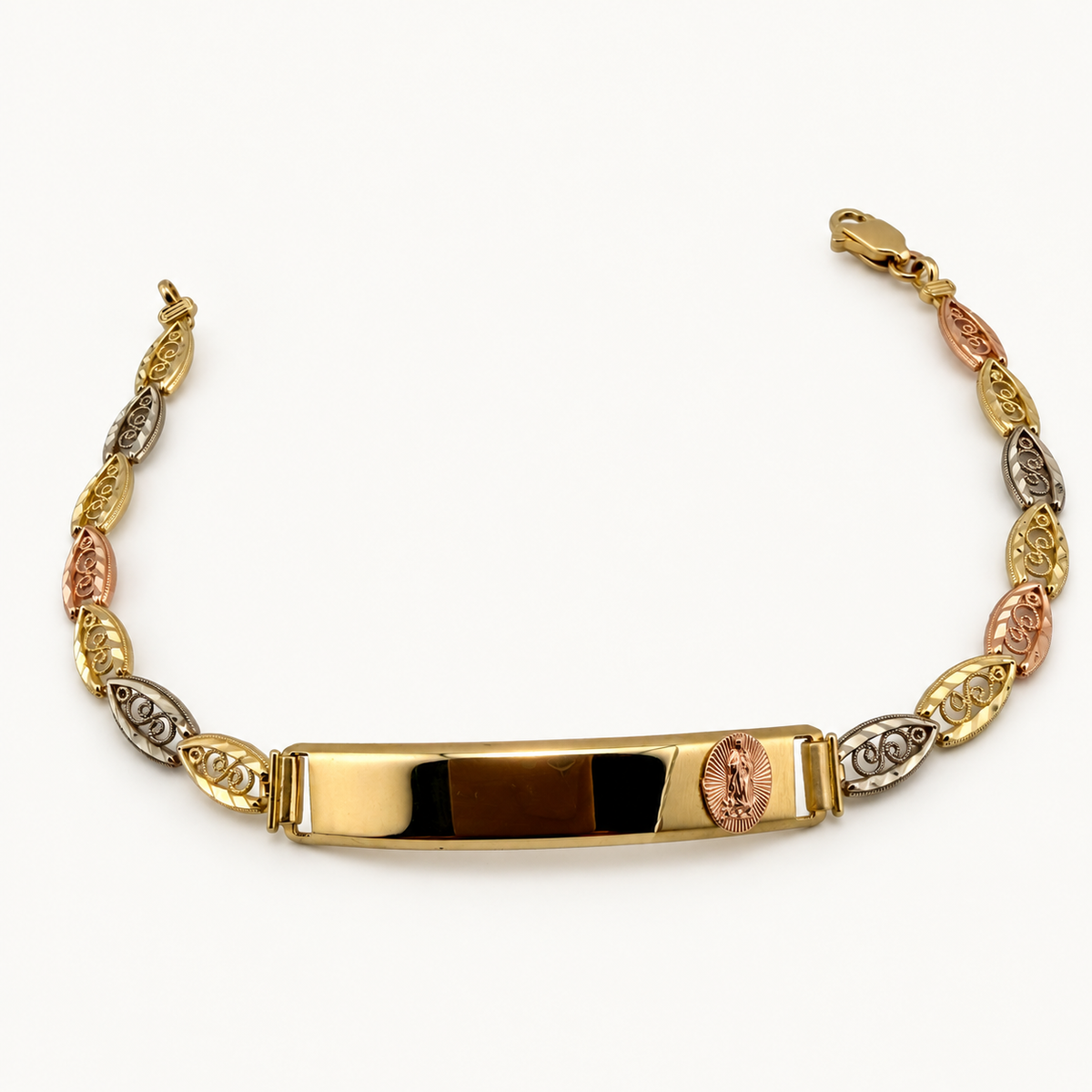 Multi-Tone Filigree Link ID Bracelet — overall