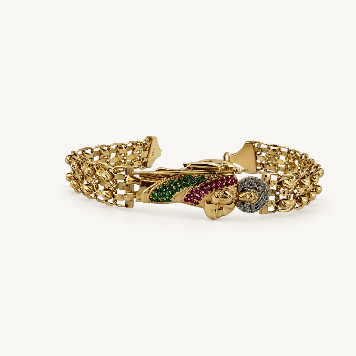 Wide Religious Motif Link Bracelet — overall