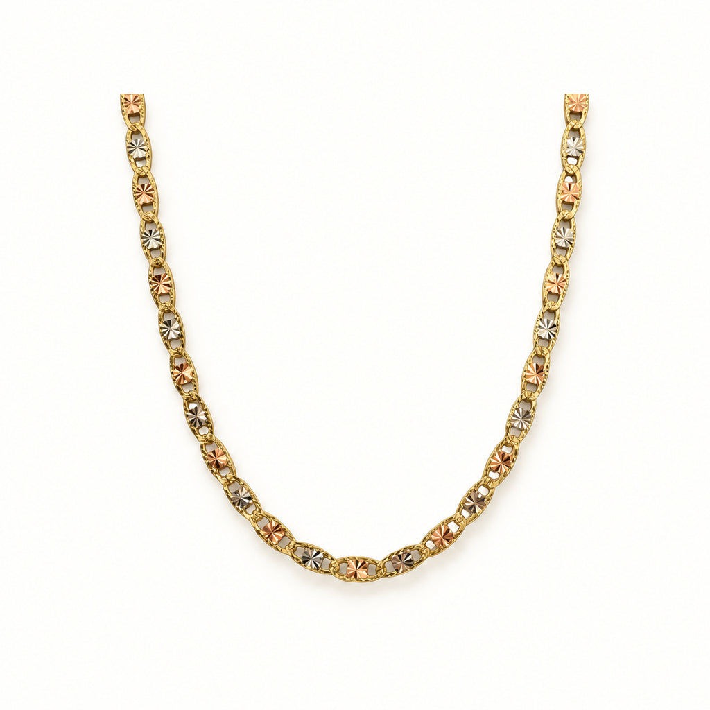 14K Gold Starburst Valentino Tri-color Chain - 2mm — overall