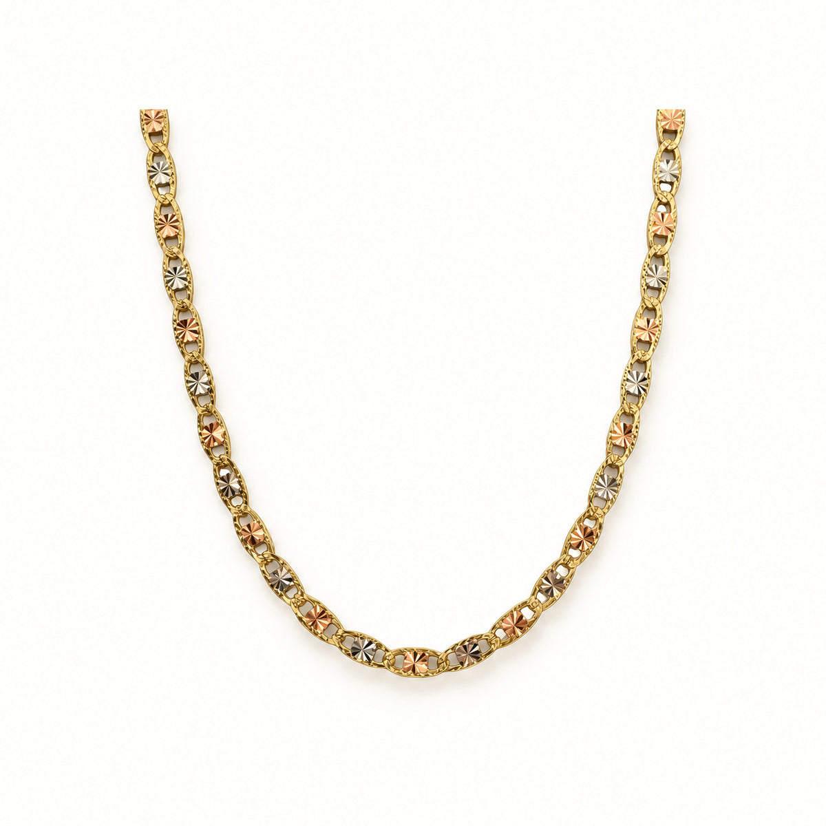 14K Gold Starburst Valentino Tri-color Chain - 2mm — overall