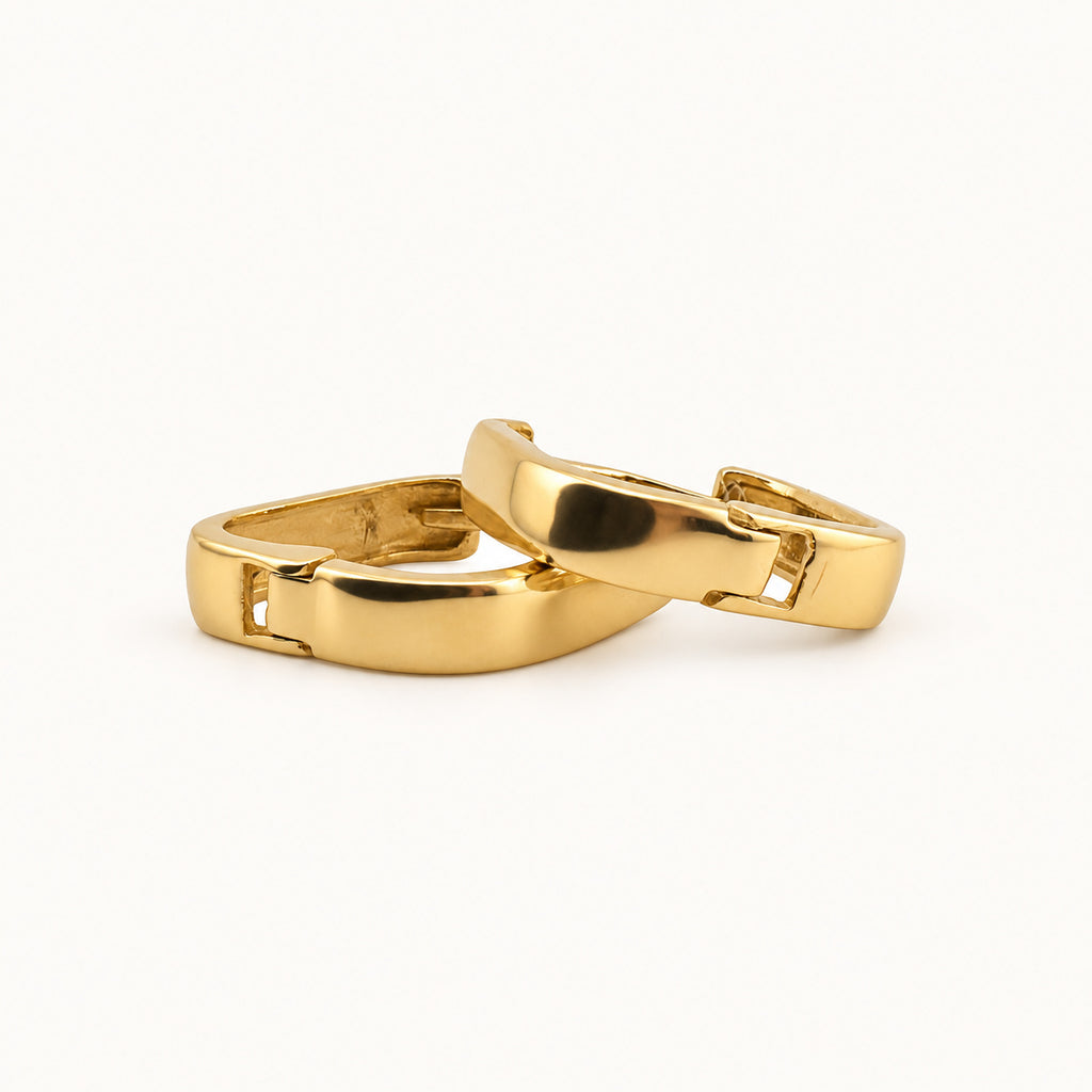 14K Gold Rounded Rectangular Hoop Earrings — low-angle
