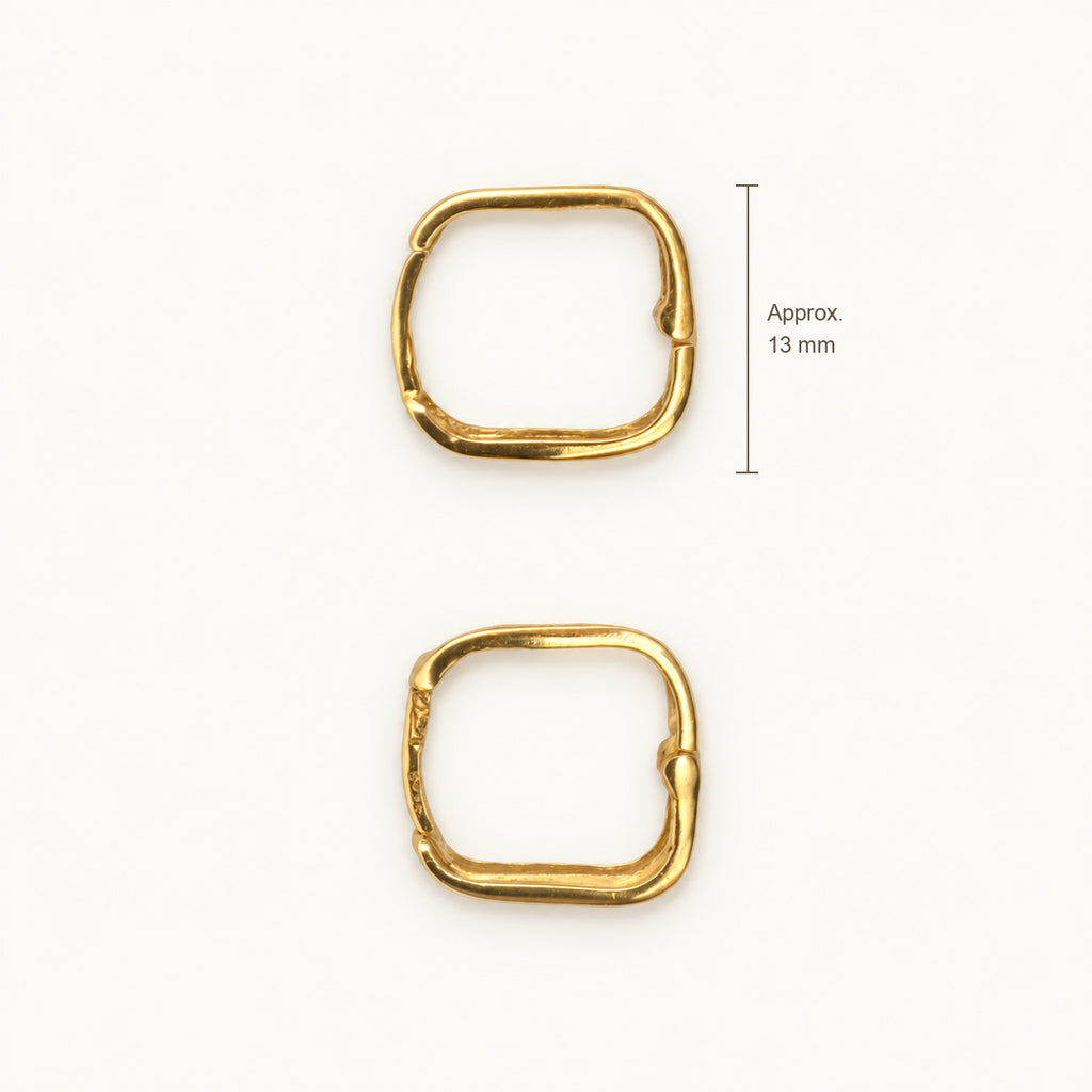 14K Gold Rounded Rectangular Hoop Earrings — top, approximate size reference