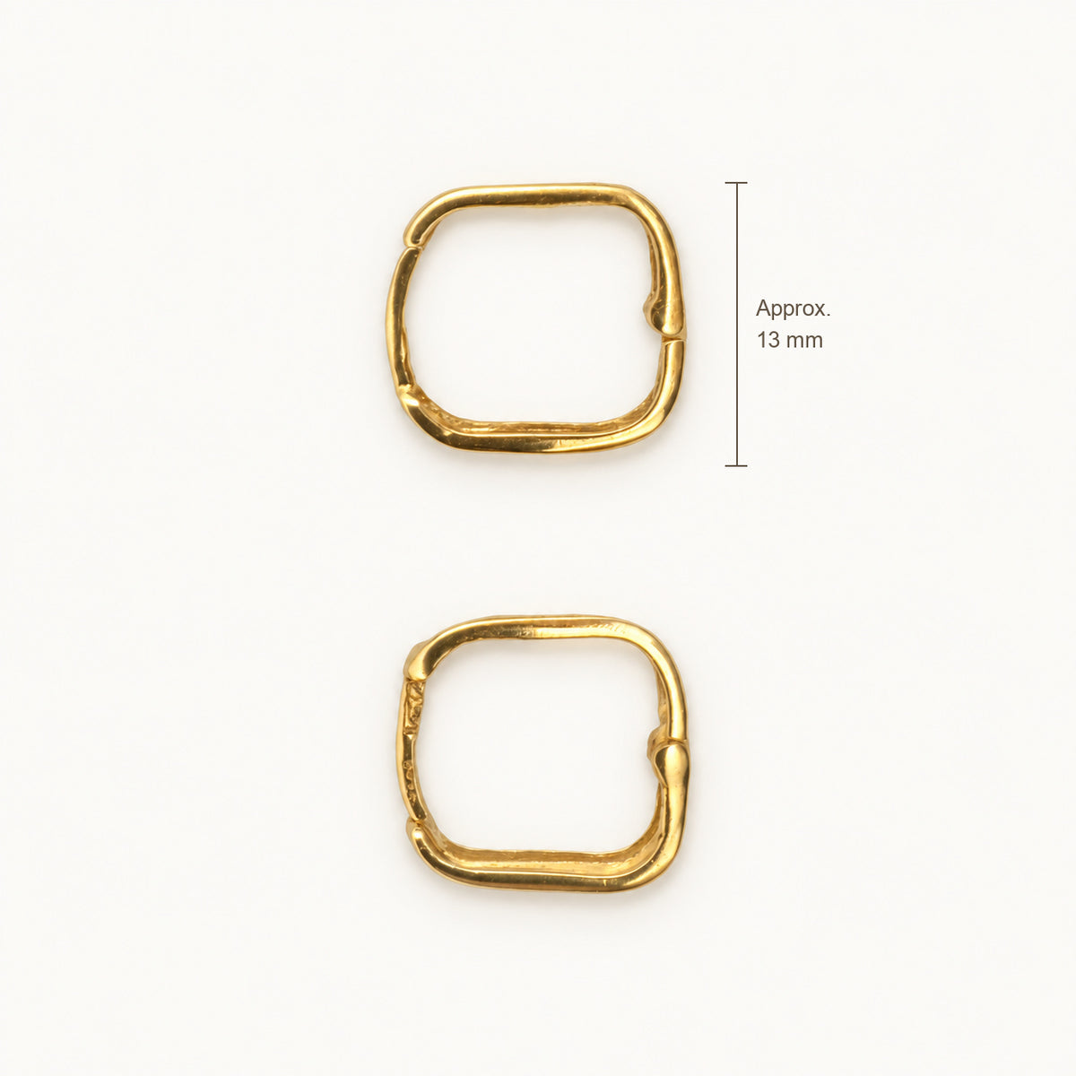 14K Gold Rounded Rectangular Hoop Earrings — top, approximate size reference